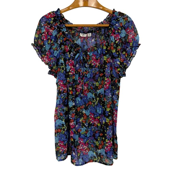 Cato Tops - Cato Woman Floral Peasant Top 18/20W Multi Color Sheer Flutter Sleeve Blouse